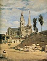 Chartres, Cathedrale, Facade ouest, Peinture par Camille Corot (1830) (1)